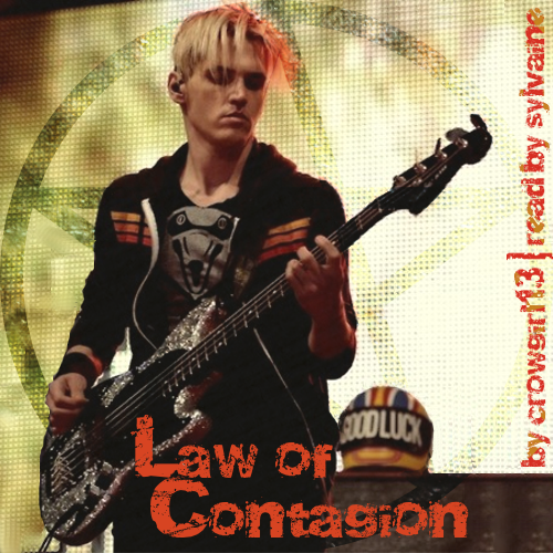 Mikey Way playing his sparklebass with his Kobra Kid helmet next to him and a pentagram in the background.